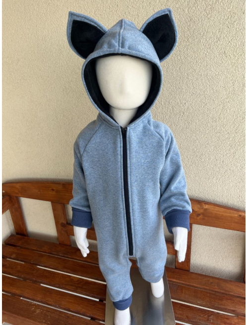 Overal - warmkeeper - MAČKA/LÍŠKA/VLK - melír modrá