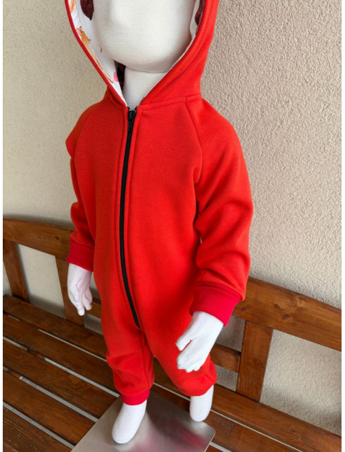 Overal - warmkeeper - MAČKA/LÍŠKA/VLK - tehlová + vzor