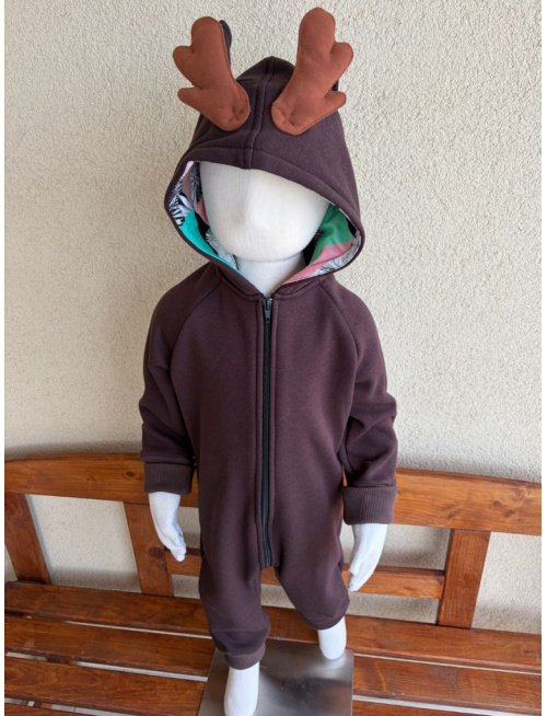 Overal - warmkeeper - JELEŇ - čokoládová + vzor