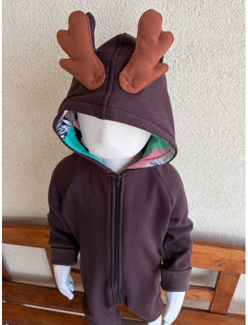 Overal - warmkeeper - JELEŇ - čokoládová + vzor