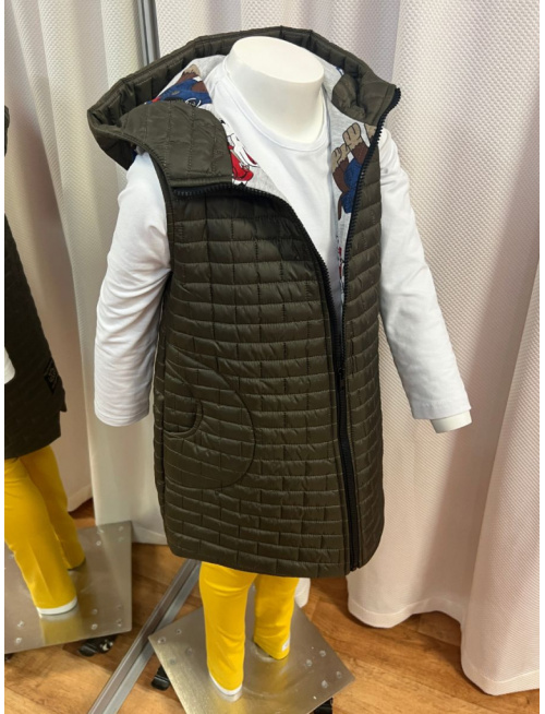 Rastúca vesta s rovnozipsom a stojačikovou kapucňou - prešivák podšitý teplákovinou - DOMI