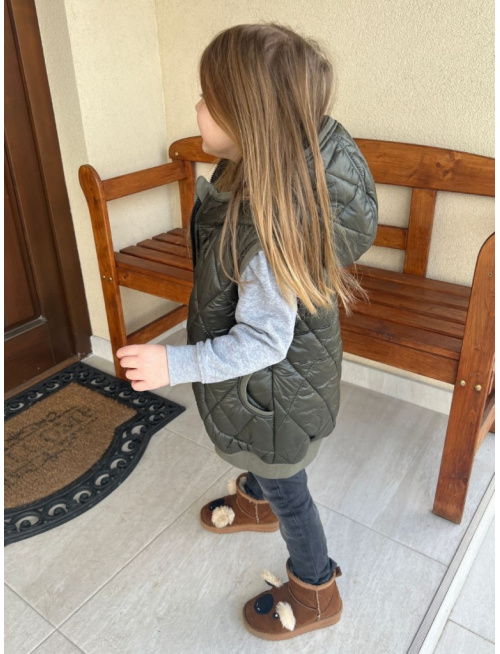 Pérová vesta s rovnozipsom a stojačikovou kapucňou