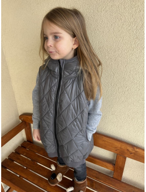 Pérová vesta s rovnozipsom a stojačikovou kapucňou