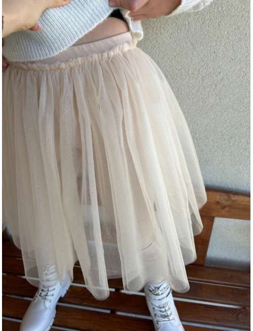 Úpletové legíny s tylovou sukňou - nude/capučíno