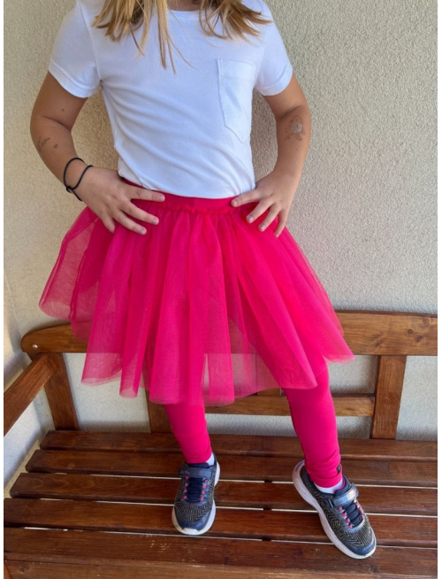 Úpletové legíny s tylovou sukňou - jahodová