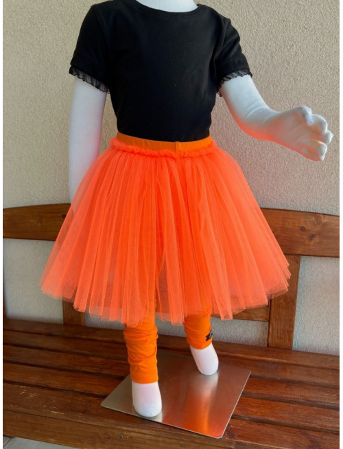 Úpletové legíny s tylovou sukňou - pomaranč/neón orange