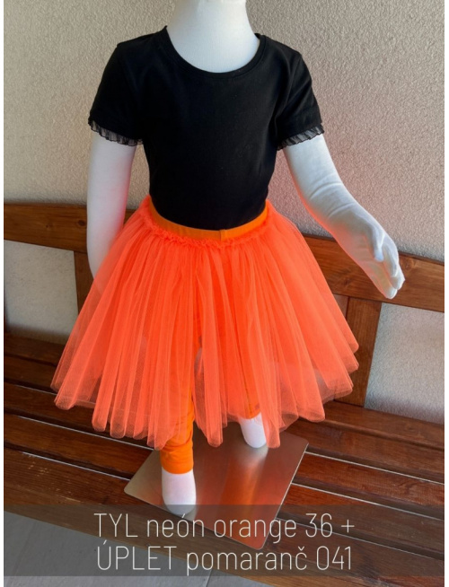 Úpletové legíny s tylovou sukňou - pomaranč/neón orange