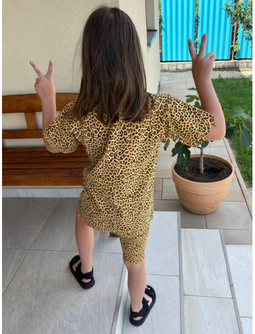 Súprava MEXICO - girl - LEOPARD na horčicovom podklade - úplet