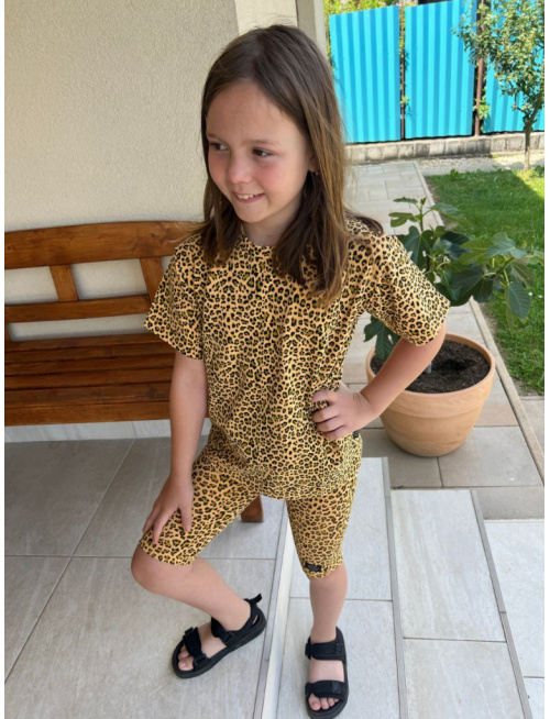 Súprava MEXICO - girl - LEOPARD na horčicovom podklade - úplet