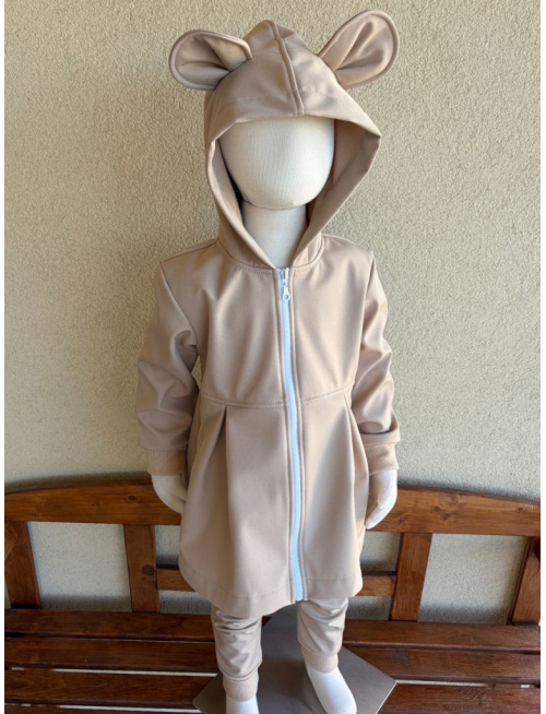 Rastúca softshell bunda s prestrihom a stojačik kapucňou - sukničková - RIO s uškami - jeseň/ZIMA