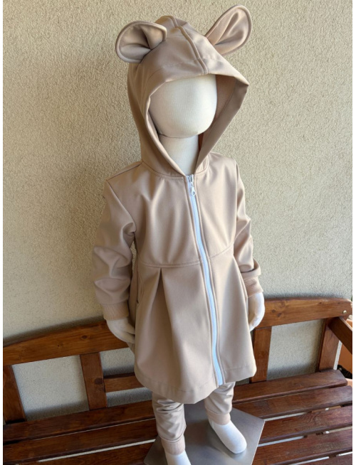 Rastúca softshell bunda s prestrihom a stojačik kapucňou - sukničková - RIO s uškami - jeseň/ZIMA