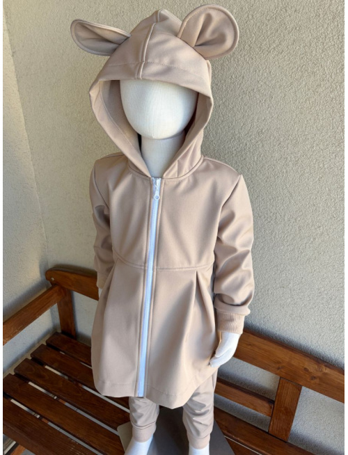 Rastúca softshell bunda s prestrihom a stojačik kapucňou - sukničková - RIO s uškami - jeseň/ZIMA