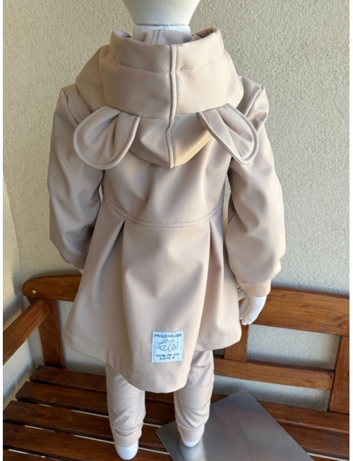 Rastúca softshell bunda s prestrihom a stojačik kapucňou - sukničková - RIO s uškami - jeseň/ZIMA