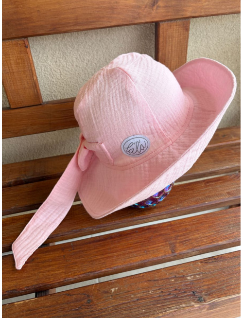 Rastúci elegantný klobúk na copík - gázovina/mušelín - baby ružová