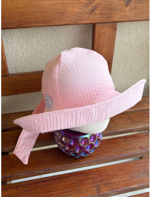 Rastúci elegantný klobúk na copík - gázovina/mušelín - baby ružová