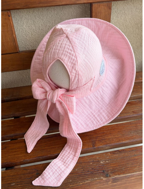 Rastúci elegantný klobúk na copík - gázovina/mušelín - baby ružová
